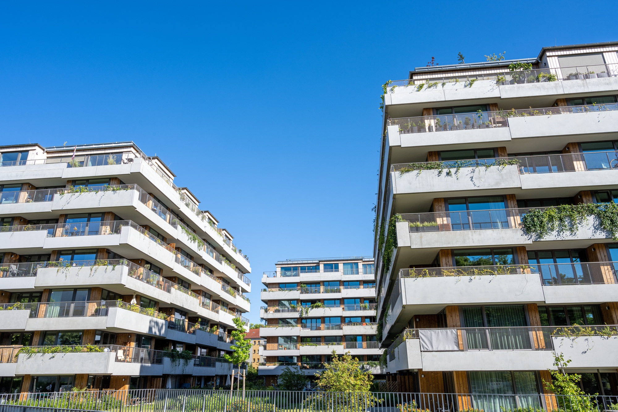 Modern apartment buildings with a concrete facade