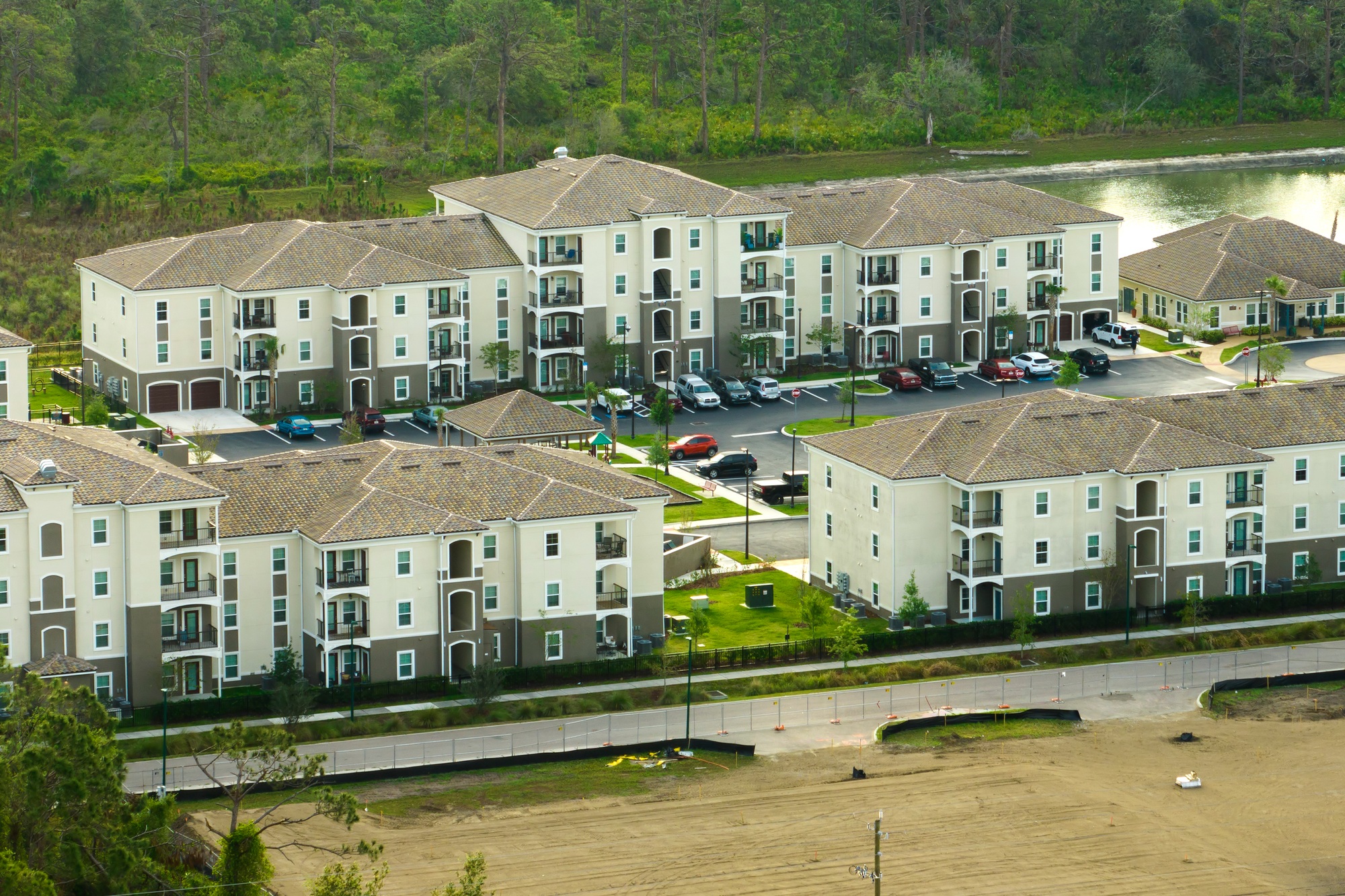 View from above of apartment residential condos in Florida suburban area